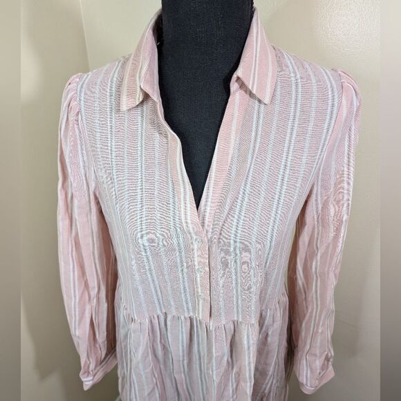 Sundays Elliot Shirt Dress Midi Maxi Pink Striped Long Sleeve Collared Small - Picture 13 of 13